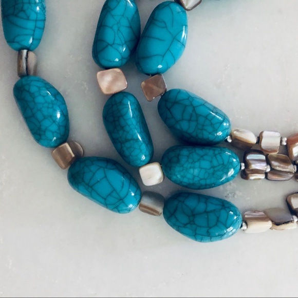Turquoise Stone Statement Necklace Triple Strand - Picture 2 of 7